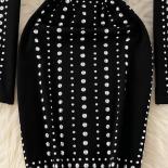 Robe moulante à rivets noirs pour femmes, Vintage, col montant, manches longues, Slim, rétro, Mini, gaine Ro, automne hiver