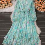 Robe longue en mousseline de soie pour femmes, motif Floral, Vintage, col montant, manches bouffantes, taille haute, volants irr