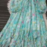 Robe longue en mousseline de soie pour femmes, motif Floral, Vintage, col montant, manches bouffantes, taille haute, volants irr