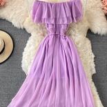 Yellow/purple/white Chiffon Dress Women  Slash Neck Ruffle Robe Elegant Ruffle High Waist Vestidos Female Beach Vacation