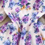 Summer Women Floral Ruffle Chiffon Long Dress Vintage Square Collar Short Sleeve High Waist Tierred Vacation Beach Vesti