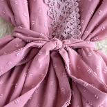 Summer Women Lace Patchwork Polka Dot Chiffon Dress Vintage V Neck Flying Sleeve High Waist A Line Pink/green/blue Long 