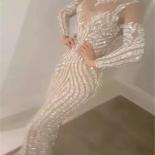 Luxury Beads Stones Silver Mermaid Prom Dresses  Gorgeous Long Sleeve Sheer Evening Gowns Sparkly Party Dresses  Prom Dr