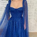 Royal Blue A Line Sparkly Stars Tulle Prom Dresses 2023 Sweetheart With Long Sleeves Evening Gowns Party Gift Vestido De