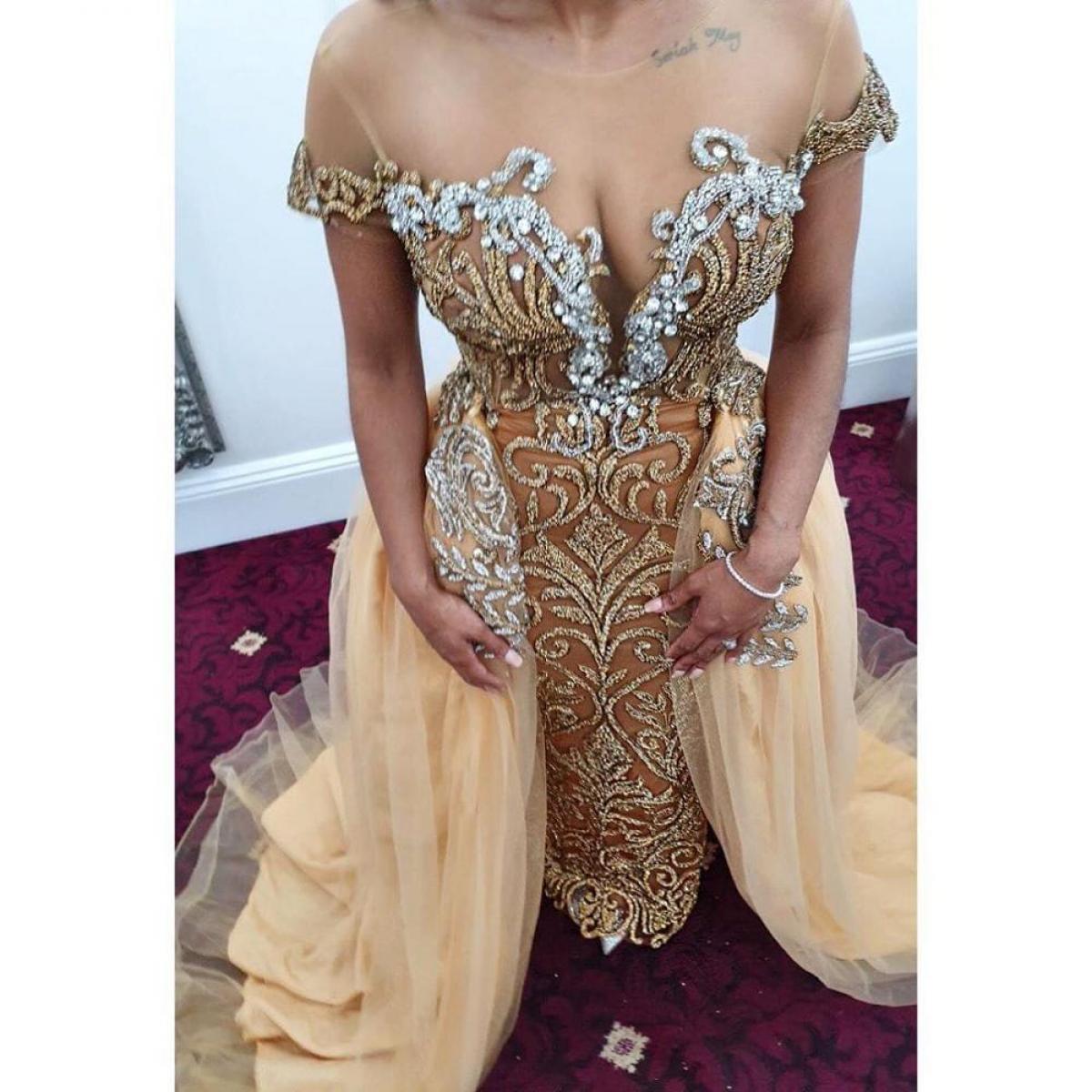 Luxury Full Beaded Mermaid Evening Dress With Detachable Skirt