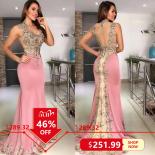 Luxury Full Beads Stones Mermaid Lace Prom Dresses 2022  Illusion Back Pink Evening Party Dresses Vestido De Festaprom D