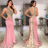 Luxury Full Beads Stones Mermaid Lace Prom Dresses 2022  Illusion Back Pink Evening Party Dresses Vestido De Festaprom D