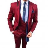 Burgundy Men Suits For Wedding Slim Fit  3 Piece Groom Tuxedo Classic Male Jacket Vest With Pants Fashion Design 2023