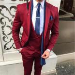 Burgundy Men Suits For Wedding Slim Fit  3 Piece Groom Tuxedo Classic Male Jacket Vest With Pants Fashion Design 2023