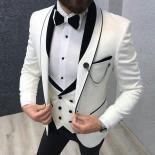 White And Black Grom Tuxedo For Wedding Slim Fit White And Black Formal Men Suits With Double Breasted Waistcoat Pants F