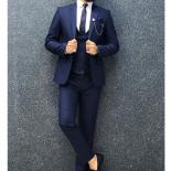 Slim Fit Formal Men Suits With Double Breasted Waistcoat Navy Blue Male Fashion Jacket Pants 3 Piece Wedding Tuxedo For 