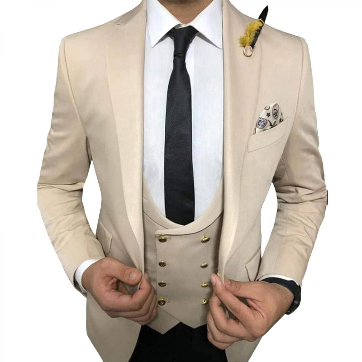 3 Piece Slim Fit Suits For Men With Double Breasted Waistcoat Peaked Lapel Wedding Tuxedo Groomsmen Male Fashion Jacket 