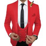 3 Piece Slim Fit Suits For Men With Double Breasted Waistcoat Peaked Lapel Wedding Tuxedo Groomsmen Male Fashion Jacket 