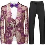3 Pcs Suit Set Blazers Jacket Pants Vest / 2023 Fashion Men's Bronzing Pattern Big Collar Dress Blazers Coat Trousers Wa
