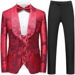 3 Pcs Suit Set Blazers Jacket Pants Vest / 2023 Fashion Men's Bronzing Pattern Big Collar Dress Blazers Coat Trousers Wa