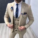 Slim Fit Cream Formal Men Suits For Groom 3 Piece Wedding Tuxedo Man Fashion Jacket Double Breasted Waistcoat With Pants