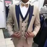 Beige Slim Fit Wedding Tuxedo For Groom 3 Piece Casual Man Suits Peaked Lapel Custom Waistcoat With Pants Male Fashion C