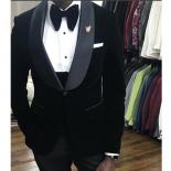 Black Velvet Wedding Tuxedo 3 Piece African Men Suits For Winter Prom Slim Fit Male Fashion Costume Jacket Waistcoat Wit