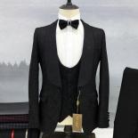 White Wedding Suit For Men Blazer Jacquard Fabric Jacket Pants Vest Three Pcs Royal Blue Formal Business Costume Homme S