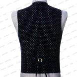 2023 Navy Blue 3 Pieces Linen Groom Wedding Men Suits Single Breasted Masculino Slim Fit Colorful Dots Leisure Prom Suit