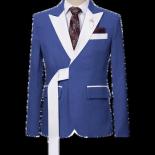 2023 Men Suit Fashion Light Khaki Peaked Lapel Bandage Three Piece Jacket Pants Vest Leisure Business Slim Fit Costume H