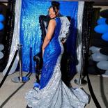 Silver/blue Prom Gowns Glitter Lace Evening Dresses V Neck Mermaid Evening Dresses Floor Length New 2023 Vestidos De Fie