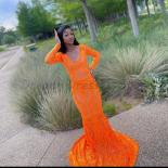 Orange Strapless Prom Gowns For Pageant Full Sleeve Mermaid Evening Dresses Sequin Glitter Lace Party Dress Robes De Soi