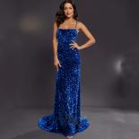 Weilinsha Royal Blue Sequin Evening Dress Halter Sleeveless  Open Back Lace Up Women Banquet Event Floor Length Gowns