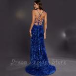 Weilinsha Royal Blue Sequin Evening Dress Halter Sleeveless  Open Back Lace Up Women Banquet Event Floor Length Gowns