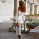 White Flower Off The Shoulder Fulle Sleeve Evening Dresses For Dinner Party Sheath Straight Bridal Gowns 2023 Summer  Bo