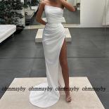 One Shoulder Sleeveless Court Train Prom Gowns 2022 High Slit Jersey Strapless Evening Dresses Women Dress Boho Vestidos