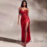 Simple Spaghetti Straps Side Slit Evening Dress Sleeveless Pleat Illusion Sweetheart  Open Back Lace Up Women Party Gown