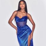Simple Spaghetti Straps Side Slit Evening Dress Sleeveless Pleat Illusion Sweetheart  Open Back Lace Up Women Party Gown