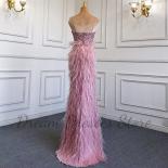 Luxury Spaghetti Straps Mermaid Evening Dress Sweetheart With Beaded And Feathers  Side Slit Open Back Women Party Gowns