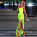 Simple Strapless Pleat High Slit Evening Dress  Sleeveless Open Back Women Party Banquet Custom Made Gowns For Ladies