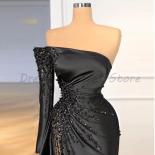 One Shoulder Black Evening Dresses Strapless High Slit Satin Prom Dress 2023 New Arrived Party Gowns Vestidos De Fiesta 