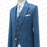 2023 Dark Blue Stripe Men Suits Double Breasted Blazer Latest Coat Pant Designs Slim Fit 3 Piece Tuxedos Custom Made Gro
