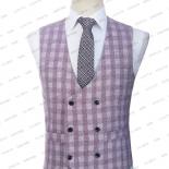 Men Suit 3 Pieces Slim Fit Formal Business Blazer Linen Notched Lapel Light Purple Wedding Groom Tuxedo 2023