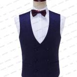 2023 New Arrival Men Suits Blue Shawl Lape Jacquard Floral Groom Satin Lapel Groomsmen Wedding Best ( Jacket+pants+vest 