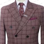 Blazers color borgoña a cuadros para boda para hombre, chaqueta, pantalones, chaleco, conjunto de 3 uds., vestido de esmoquin de