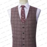 Men's Wedding Plaid Burgundy Blazers Jacket Pants Vest 3 Pcs Set 2023 Slim Fit Business Tuxedo Dress Classic Formal Suit