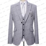 2023 Light Grey Stripe Men Suits 3 Pieces Suit Slim Fit Formal Office Wedding Groom Tuxedo Tailcoat For Male Fashion Clo