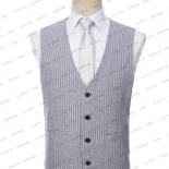 2023 Light Grey Stripe Men Suits 3 Pieces Suit Slim Fit Formal Office Wedding Groom Tuxedo Tailcoat For Male Fashion Clo