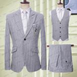 Trajes de hombre a rayas gris claro 2023, traje de 3 piezas, traje Formal entallado para oficina, boda, novio, esmoquin, abrigo 