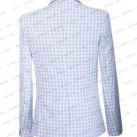 2023 traje de hombre a cuadros blancos con patrón de tira azul claro, Blazers formales de negocios, corte ajustado, conjuntos de