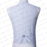 2023 Men Suit White Check Light Blue Strip Pattern Formal Business Blazers Slim Fit 3 Pieces Fashion Wedding Sets