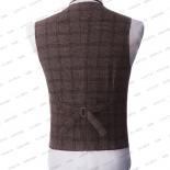 2023 Men Suit Coffee Check Pattern Double Breasted Peaked Lapel Formal Business Meetings Set Tuxedo Coat Vest Pants