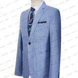 Traje de 3 piezas para hombre, conjunto Formal de negocios con patrón de cuadros azul bebé, chaqueta de boda, esmoquin para grad