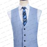 2023 Men Suit 3 Pieces Baby Blue Check Pattern Formal Business Sets Wedding Blazer Prom Tuxedo Single Breasted