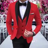 Costume Red Mens Suits With Black Shawl Lapel Party Slim Fit Suits Tuxedos Prom Suit For Wedding Prom 3 Pcs (jacket+pant